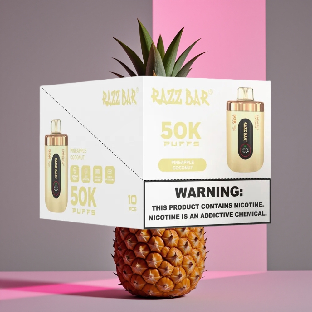 Razz Bar 50K Puffs Disposable Vape Ananas Kokos 1.0 Ohm Mesh 650mAh Type-C 2% Nic