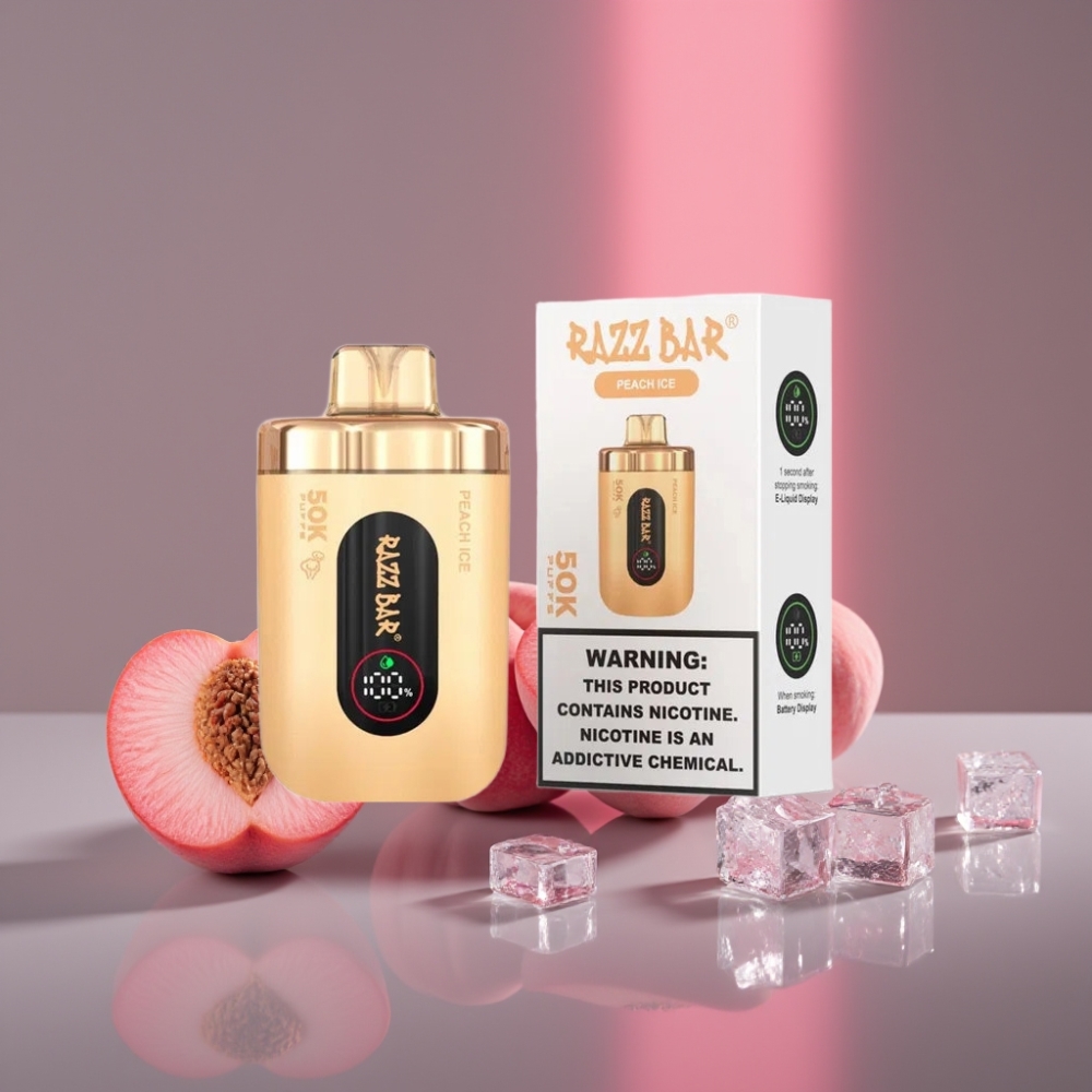 Razz Bar 50K Puffs Disposable Vape Broskvový Led 1.0 Ohm Mesh 650mAh Type-C 2%