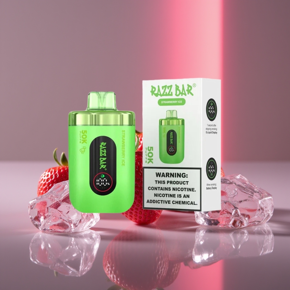 Razz Bar 50K Puffs Disposable Vape Jahodový Led 1.0 Ohm 650mAh Type-C 2%