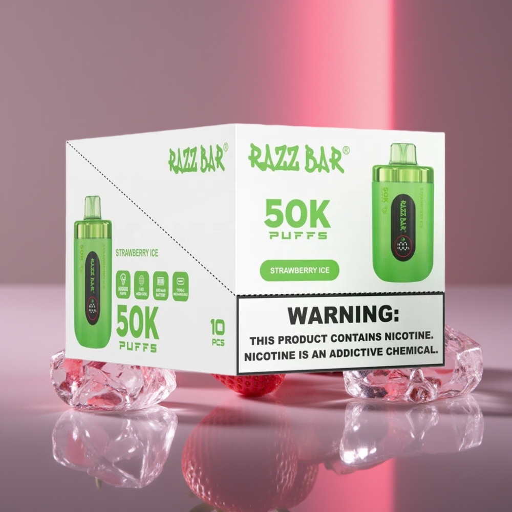 Razz Bar 50K Puffs Disposable Vape Jahodový Led 1.0 Ohm 650mAh Type-C 2%