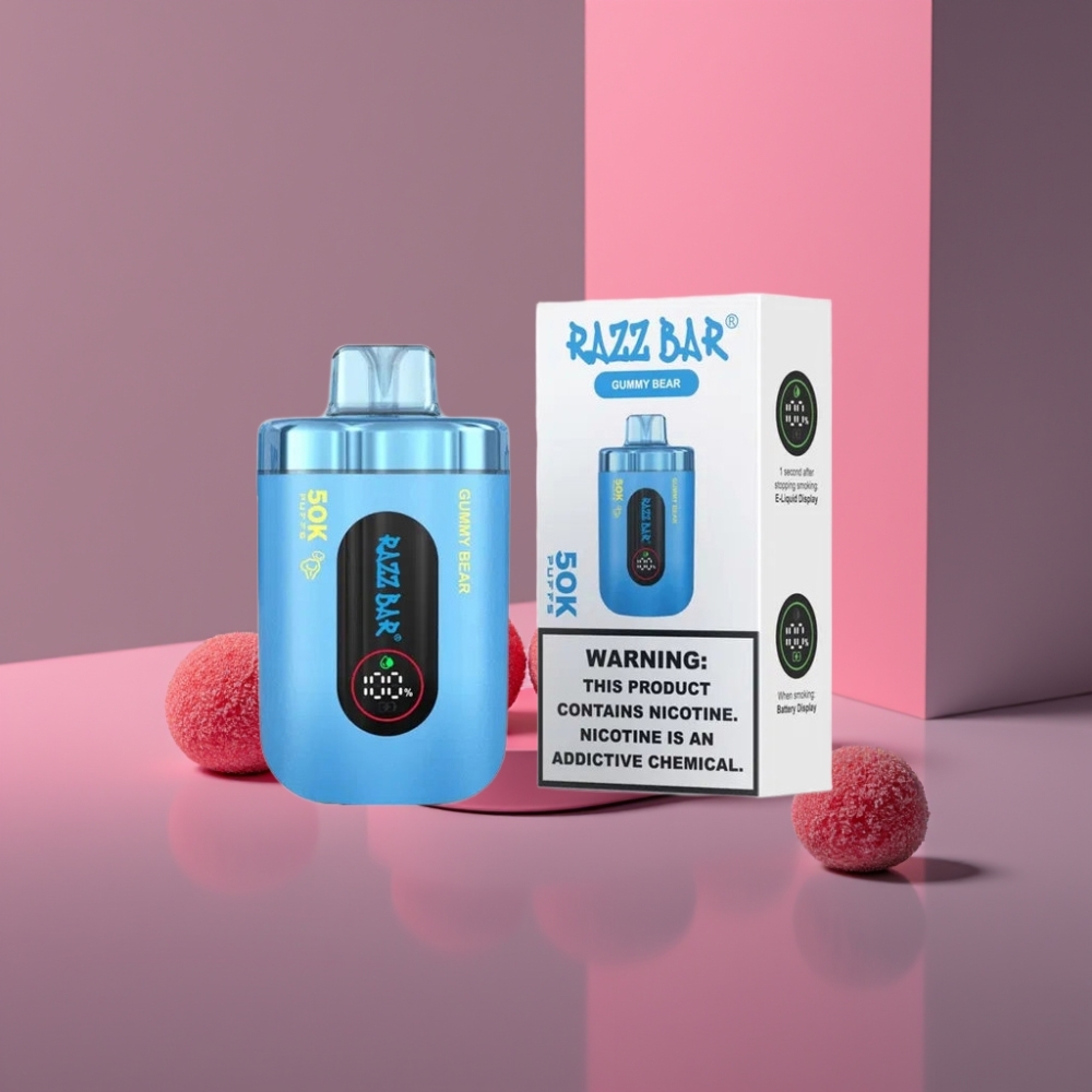 Razz Bar 50K Puffs Disposable Vape Medvídek Gumi 1.0 Ohm 650mAh Type-C 2% Nic