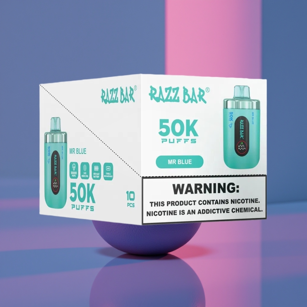 Razz Bar 50K Puffs Disposable Vape Pan Modrý 650mAh Typ-C 1.0 Ohm Mřížka
