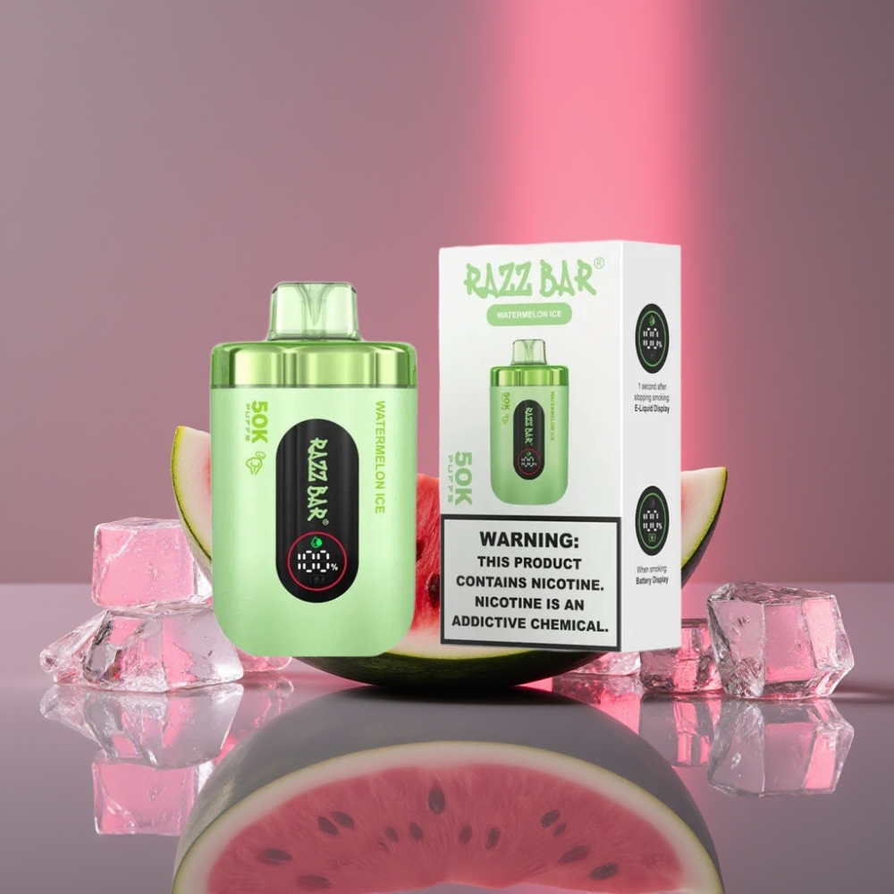 Razz Bar 50K Puffs Disposable Vape Vodní Meloun Led 1.0 Ohm 650mAh Typ-C 2% Nikotin