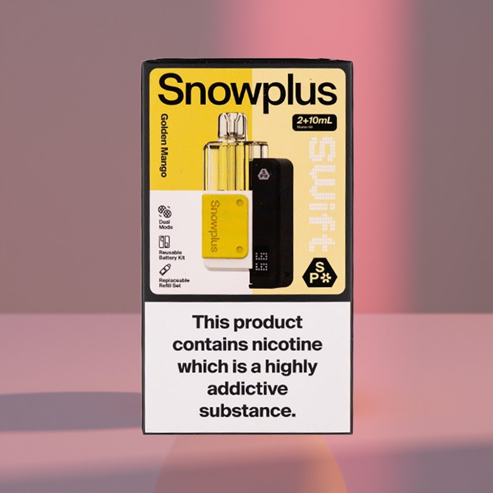 Snowplus Swift 5000 Puffs Prefilled Pod Kit Zlaté Mango 43x81x25mm 65g Dual Mesh 1000mAh 2+10ml 2%