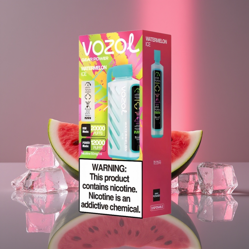 VOZOL Gear Power 20000 Puffs Dispo Vape Vodní Meloun Led S.i.L.C. Tech Dual Mesh Coil 20mL 50mg