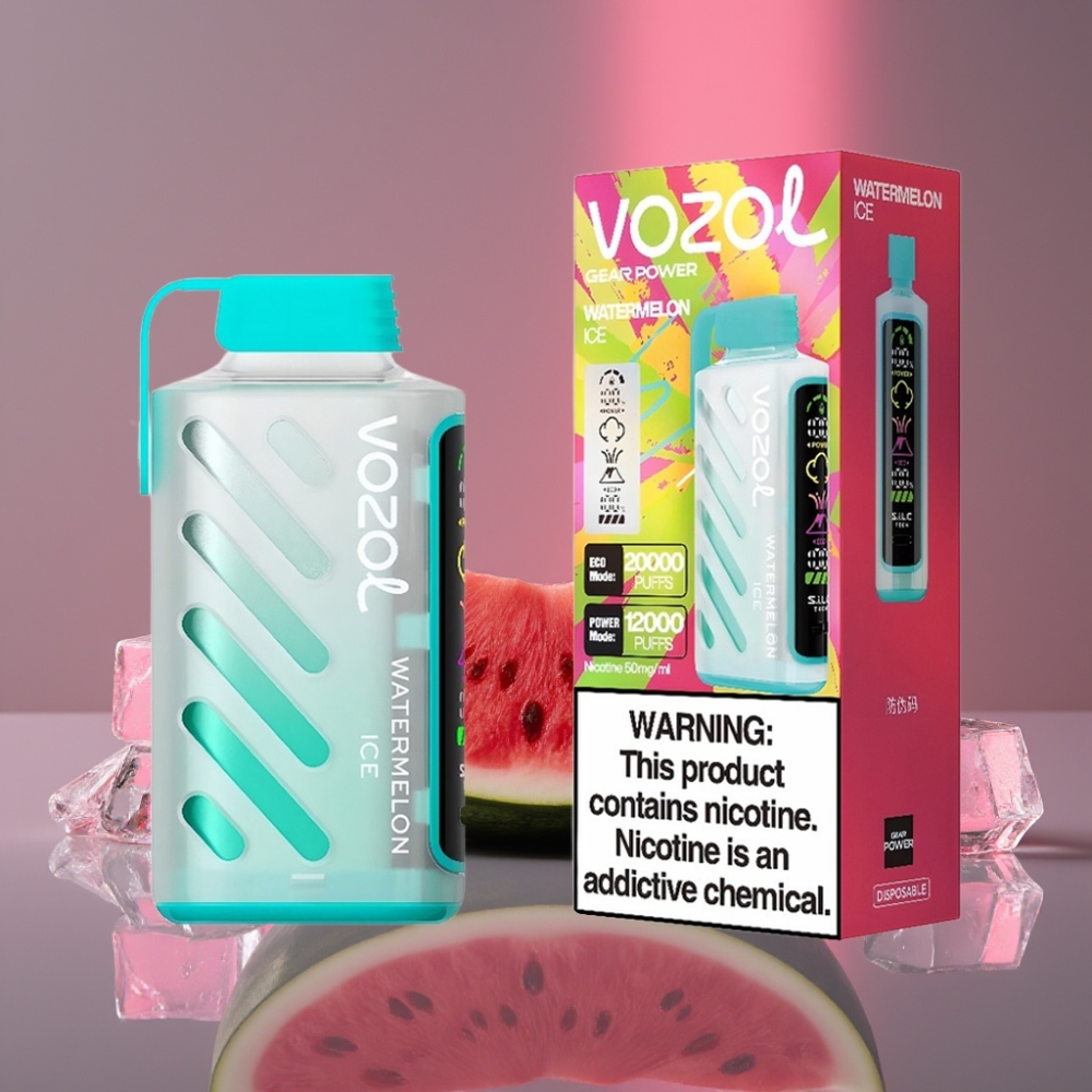 VOZOL Gear Power 20000 Puffs Dispo Vape Vodní Meloun Led S.i.L.C. Tech Dual Mesh Coil 20mL 50mg
