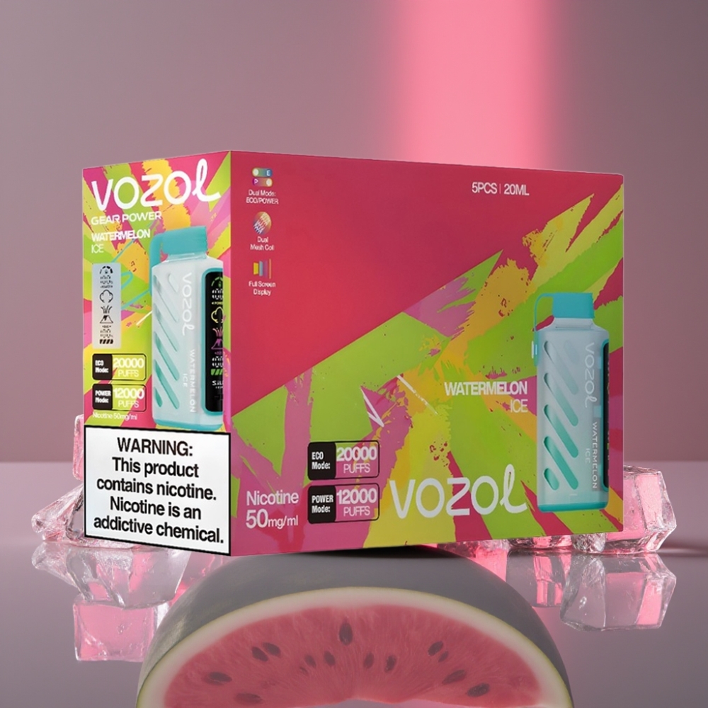 VOZOL Gear Power 20000 Puffs Dispo Vape Vodní Meloun Led S.i.L.C. Tech Dual Mesh Coil 20mL 50mg