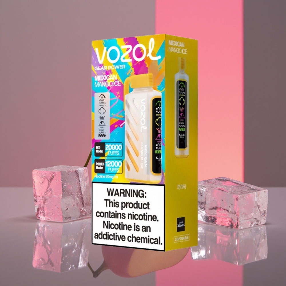 VOZOL Gear Power 20000 Puffs Disposable Vape Mexické Mango Led S.i.L.C. Tech ECO/POWER Mode Dual Mesh Coil Full Screen Display 20mL 5%