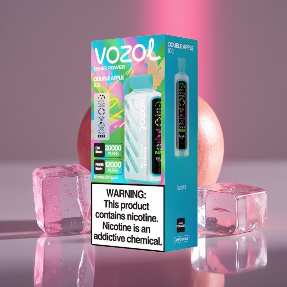 VOZOL Gear Power 20000 Puffs Dispozabilní Vape Dvojité Jablko Led Full Screen Display Dual Mesh Coil S.i.L.C. Tech ECO/POWER Mode 20mL 5%