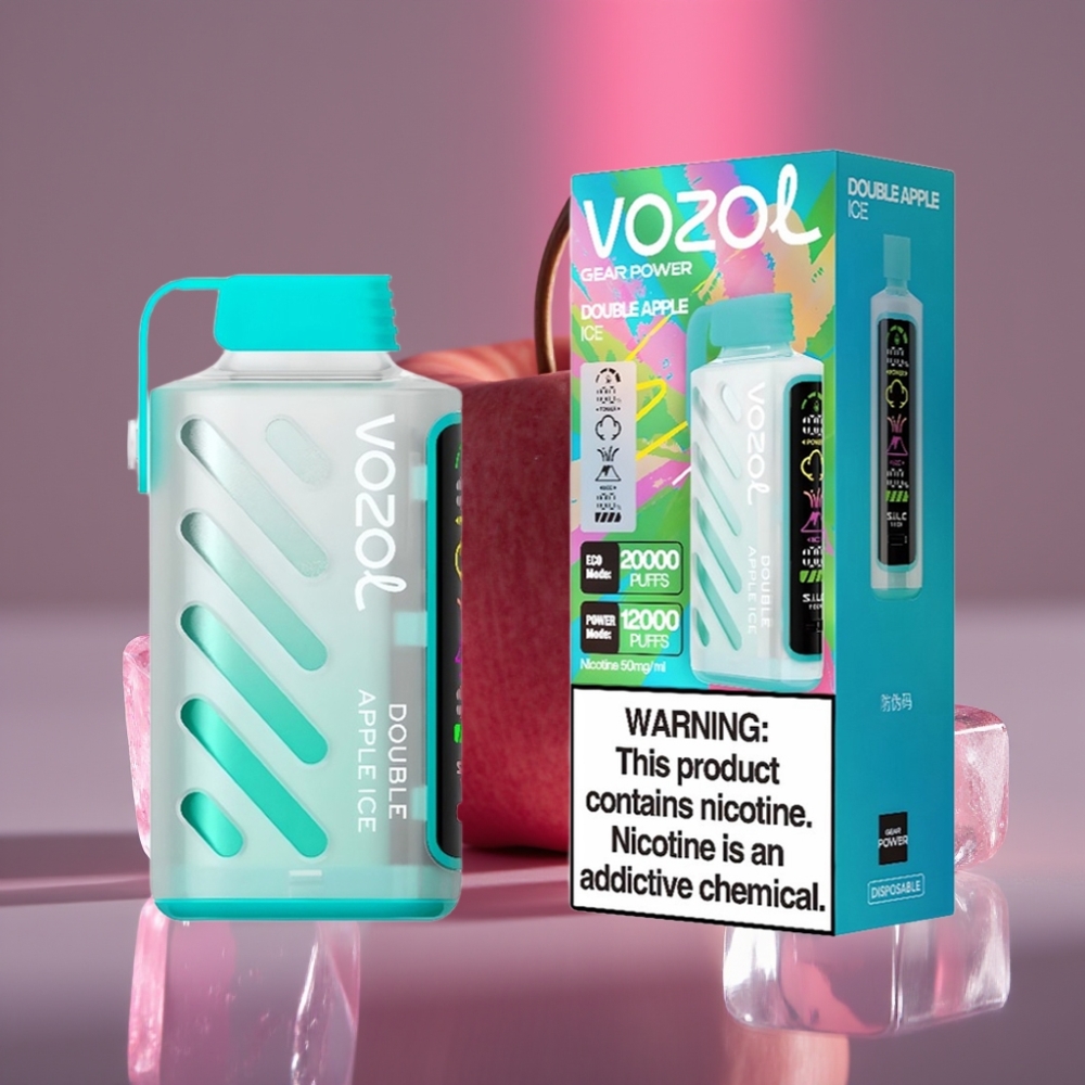 VOZOL Gear Power 20000 Puffs Dispozabilní Vape Dvojité Jablko Led Full Screen Display Dual Mesh Coil S.i.L.C. Tech ECO/POWER Mode 20mL 5%
