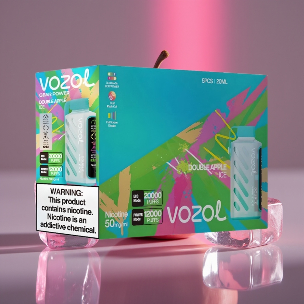 VOZOL Gear Power 20000 Puffs Dispozabilní Vape Dvojité Jablko Led Full Screen Display Dual Mesh Coil S.i.L.C. Tech ECO/POWER Mode 20mL 5%
