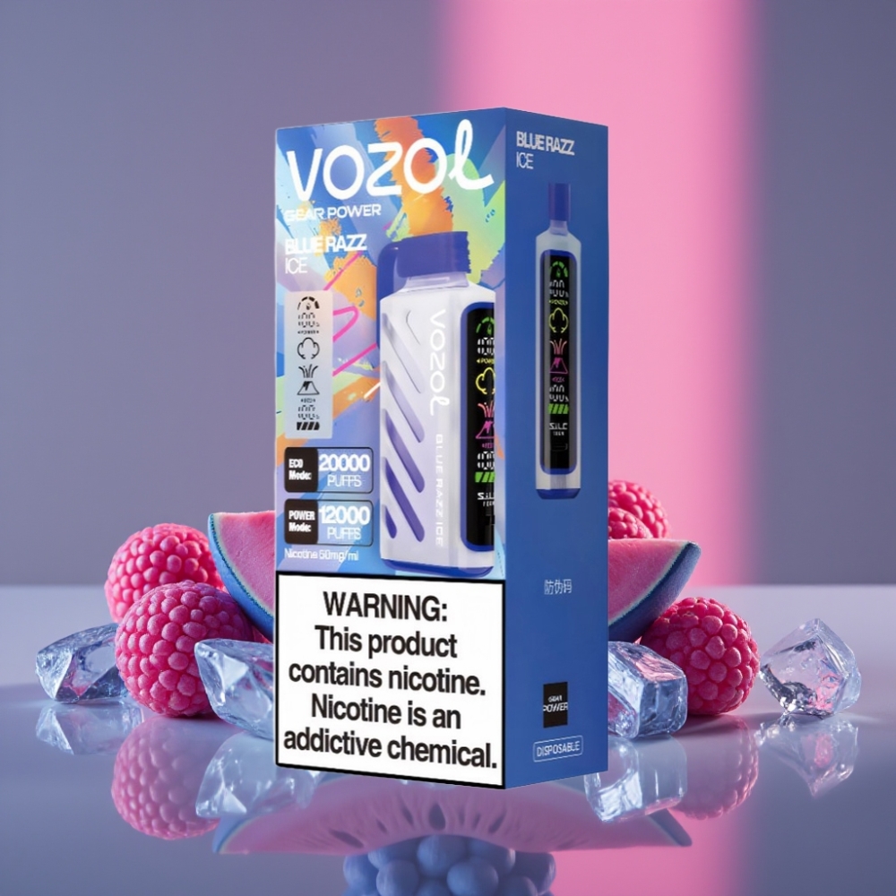 VOZOL Gear Power 20000 Puffs Dual Mesh Coil 20mL 5% Modrá Malina Led Full Screen Display