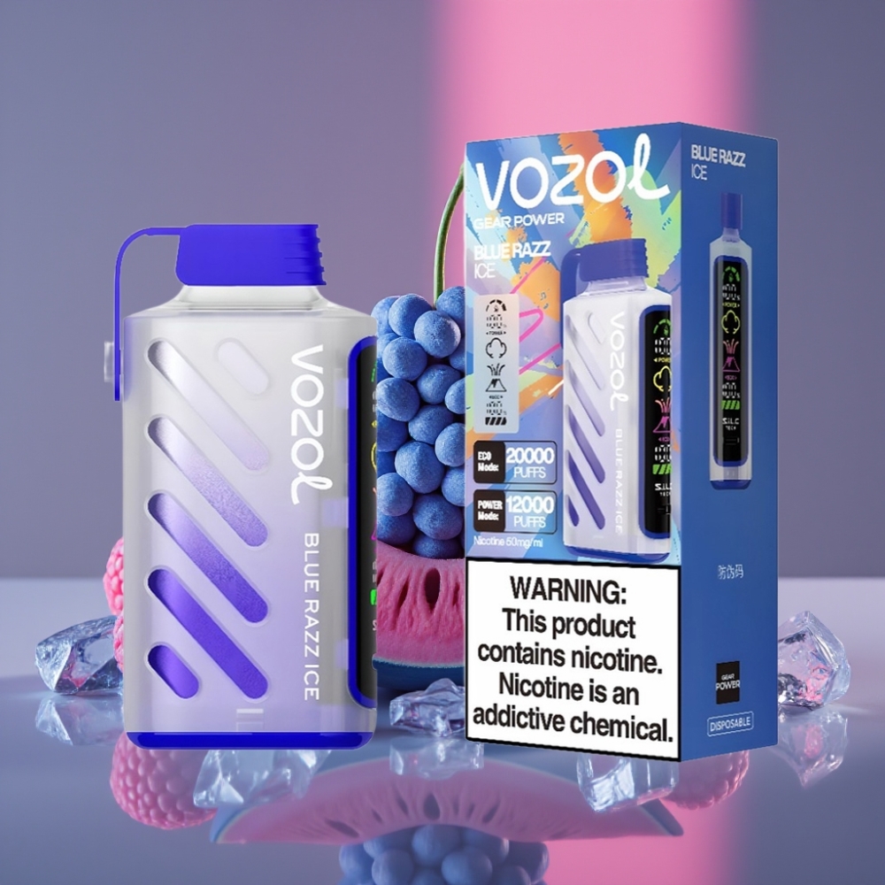 VOZOL Gear Power 20000 Puffs Dual Mesh Coil 20mL 5% Modrá Malina Led Full Screen Display