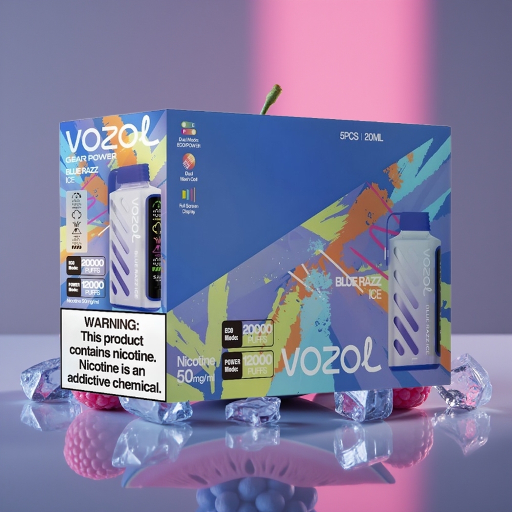 VOZOL Gear Power 20000 Puffs Dual Mesh Coil 20mL 5% Modrá Malina Led Full Screen Display