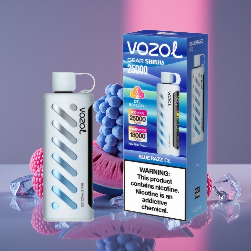 VOZOL Gear Shisha 25000 Pufů Dual Mesh, 1000mAh, 5mg/ml, Modrý Malinový Led