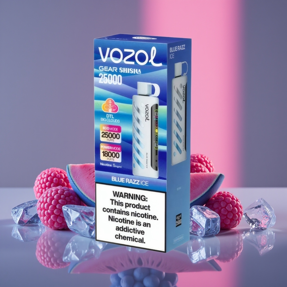 VOZOL Gear Shisha 25000 Pufů Dual Mesh, 1000mAh, 5mg/ml, Modrý Malinový Led