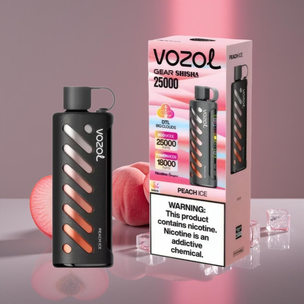 VOZOL Gear Shisha 25000 Puffs Dual Mesh 1000mAh 5mg/ml Broskvový Led