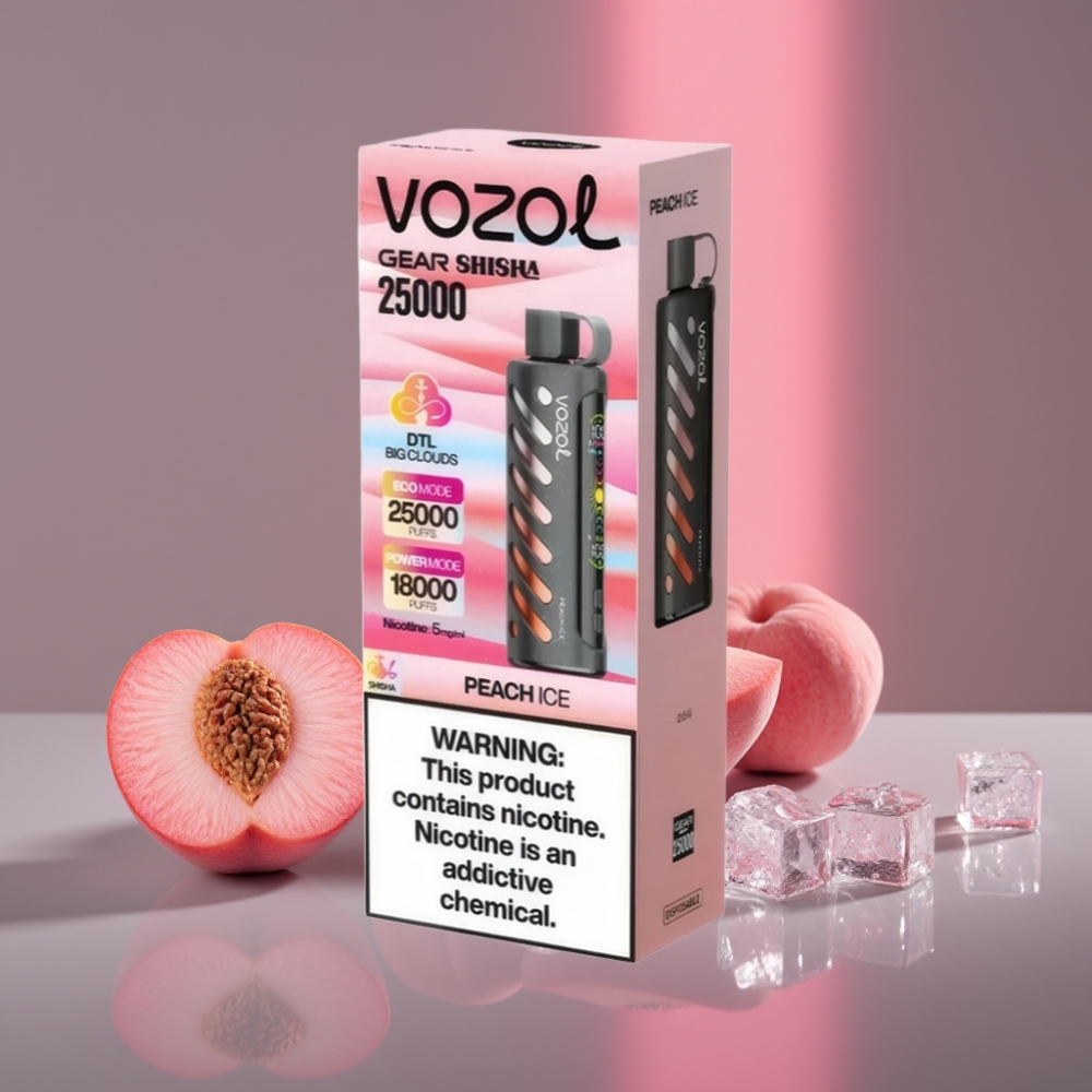VOZOL Gear Shisha 25000 Puffs Dual Mesh 1000mAh 5mg/ml Broskvový Led