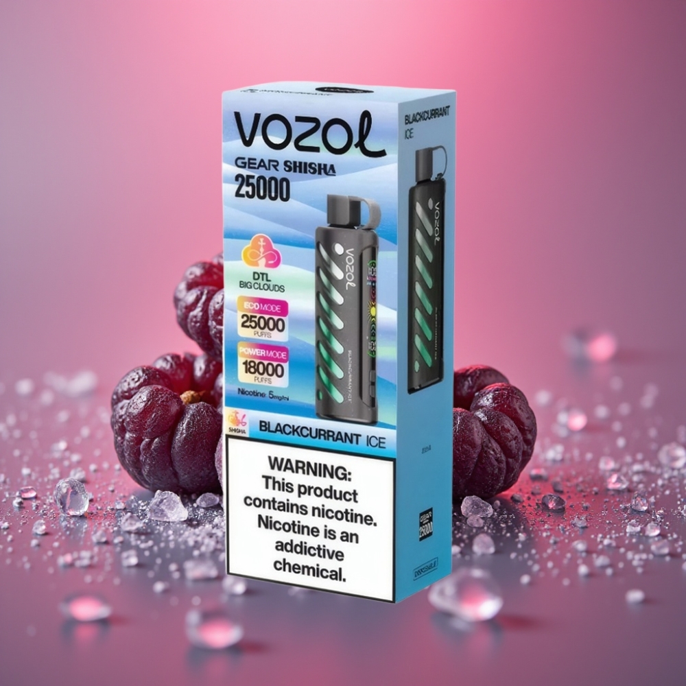 VOZOL Gear Shisha 25000 Puffs Dual Mesh 1000mAh 5mg/ml Černý rybíz led