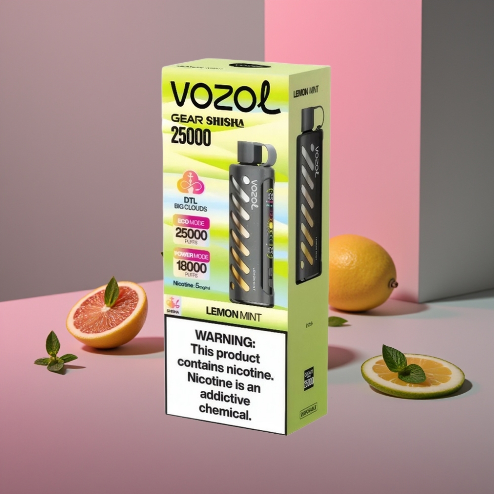 VOZOL Gear Shisha 25000 Puffs Dvojitý Mesh Dvojité Režimy Citrón Máta 5mg/ml 1000mAh