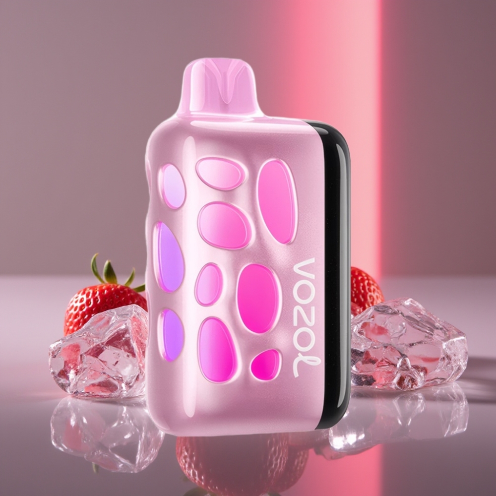 VOZOL RAVE 40000 Disposable Vape Jahoda Led s 270° Zářícím Designem, Beat-Synced Party Mode, Eclipse Animací, 20/50mg/ml Nikotinu, 1000mAh Baterie