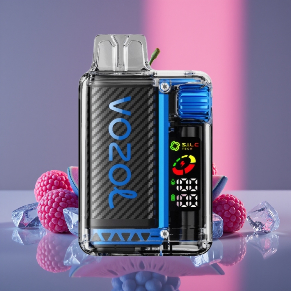 VOZOL Vista 20000 Puffs Nabíjecí OLED 650mAh 2% S.i.L.C Tech Dual Mesh Modrá Malina Led