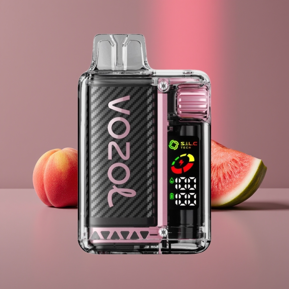 VOZOL Vista 20000 Puffs Obnovitelná Baterie 650mAh OLED S.i.L.C Tech Dual Mesh Coil Broskev Mango Meloun