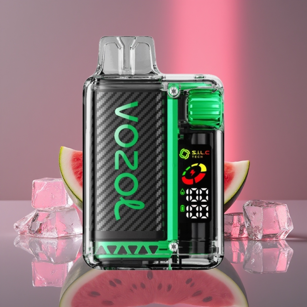 VOZOL Vista 20000 Puffs Vodní Meloun Led Rechargeable 650mAh OLED S.i.L.C Tech Dual Mesh MCU 65% PCR TPD MTL 6-level Watt